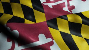 A close up image of the Maryland Wear and Carry & HQL flag.